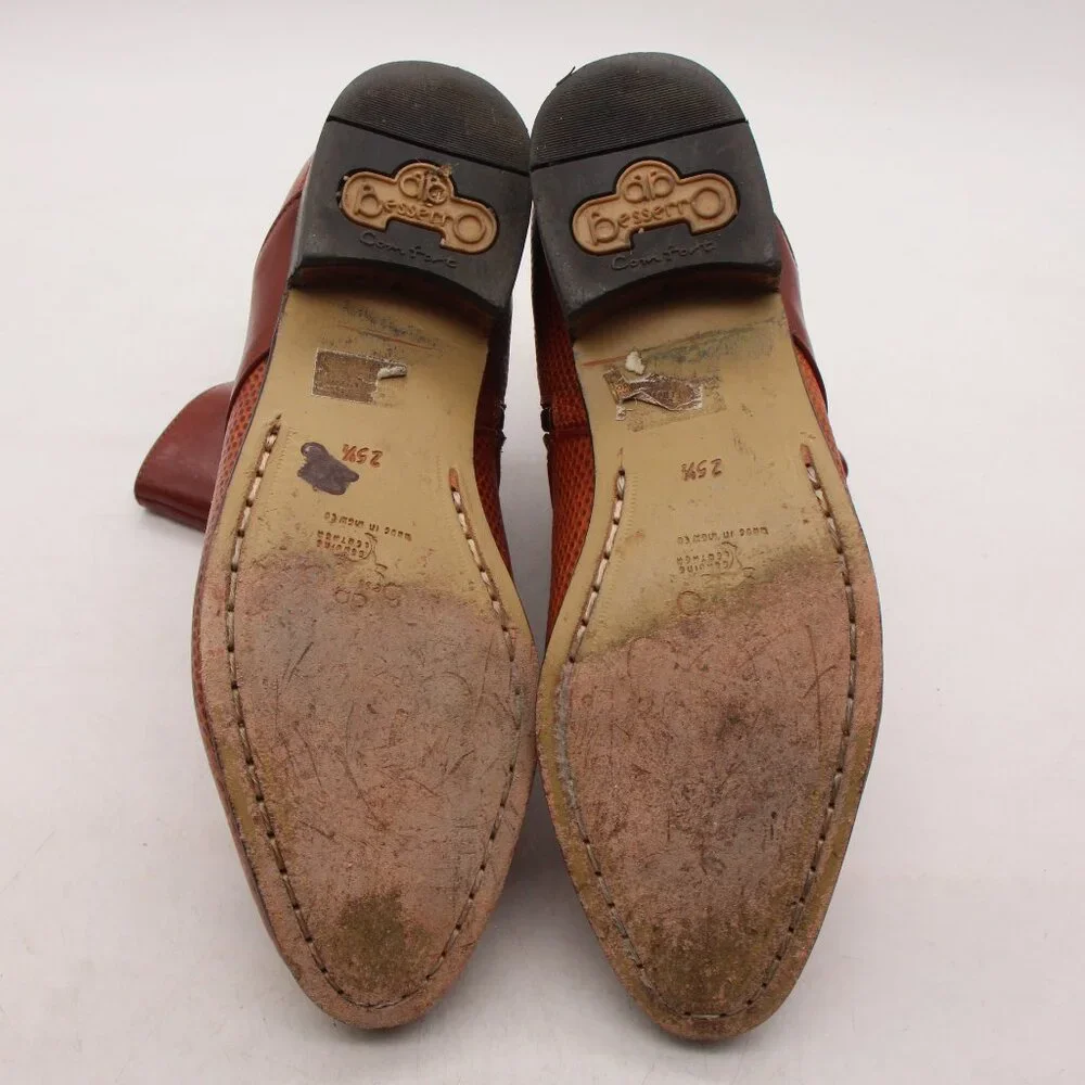 El Besserro Comfort Women's Mex 25.5 Western Ankle Boots Genuine Brown Leather - Picture 7 of 9